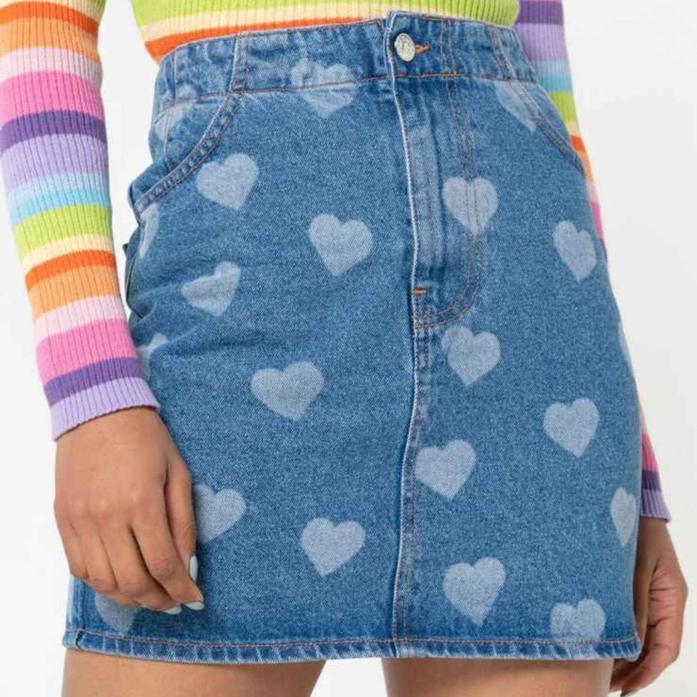 Brand New with Tags Minga London Rare Heart Denim Skirt XS
